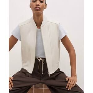 ME+EM Luxe Wool Sleeveless Biker Jacket Vest Full Zip Cream White Size 4